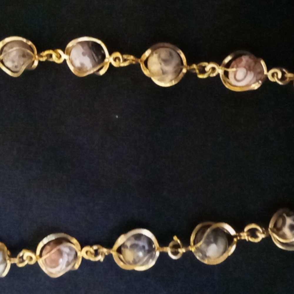 Polished Rocks in gold Colored Chain Necklace